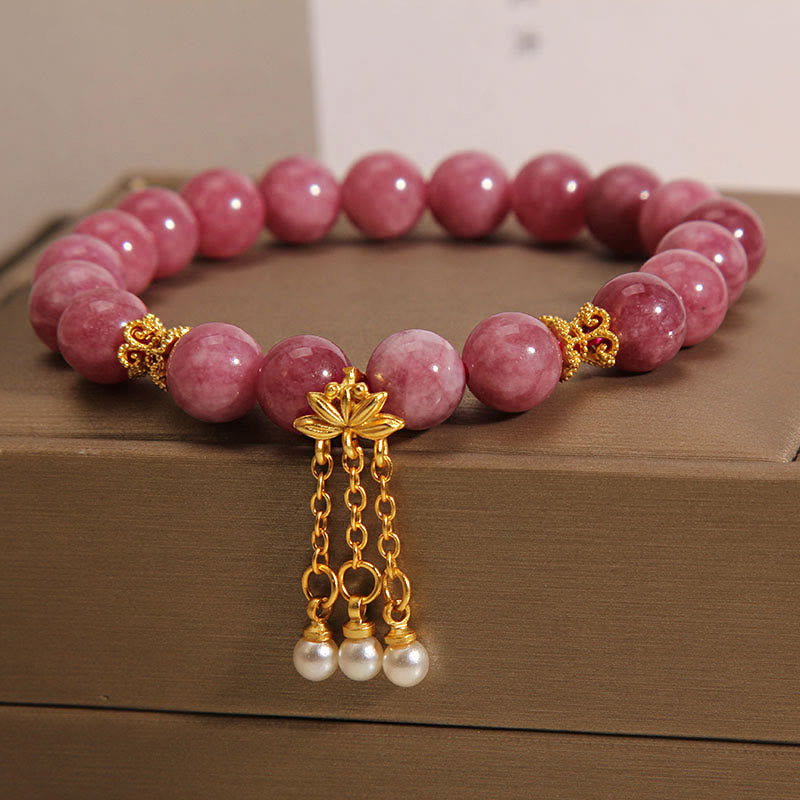 Buddha Stonesピンクトルマリン 蓮の花 ポジティブブレスレット