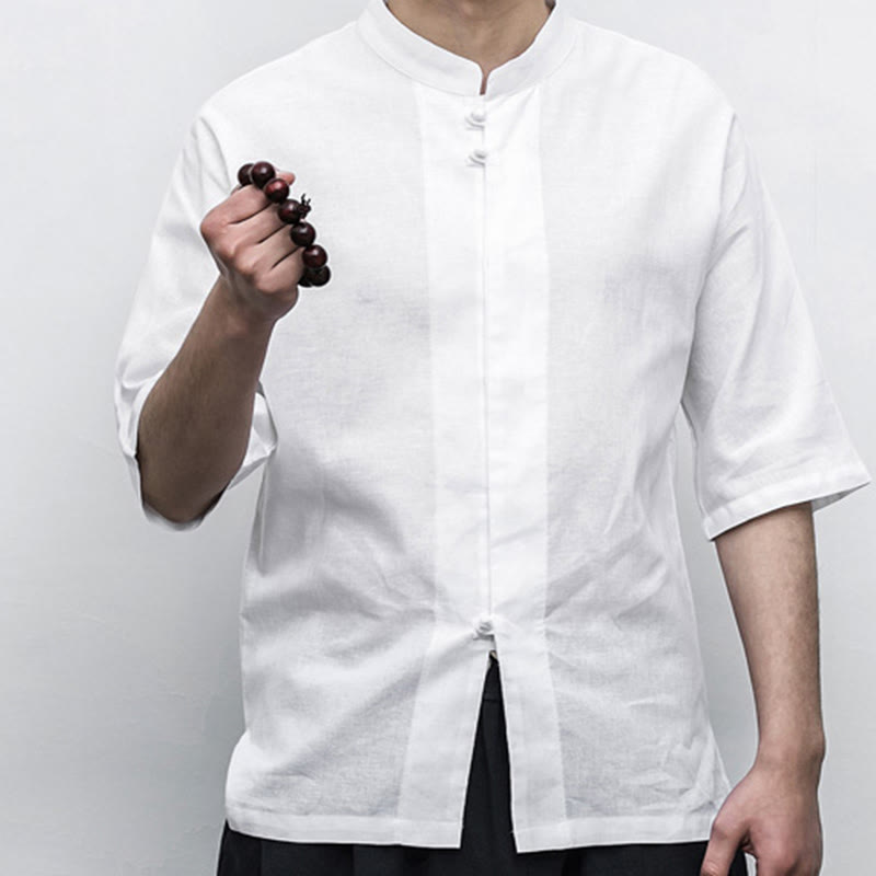 Buddha Stones中国風 カエルボタン 唐装 禅 半袖シャツ リネン メンズ 服 - image 11