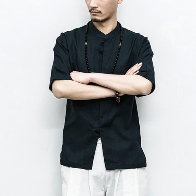 Buddha Stones中国風 カエルボタン 唐装 禅 半袖シャツ リネン メンズ 服 - image 16