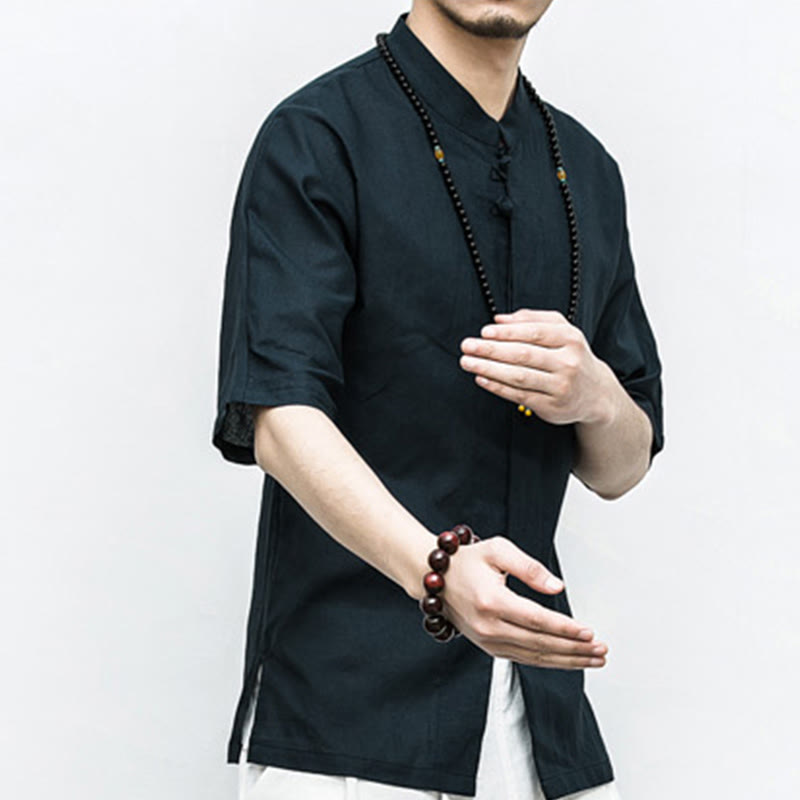 Buddha Stones中国風 カエルボタン 唐装 禅 半袖シャツ リネン メンズ 服 - image 15