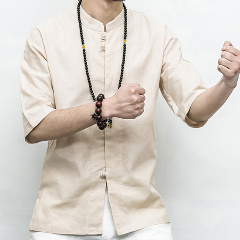 Buddha Stones中国風 カエルボタン 唐装 禅 半袖シャツ リネン メンズ 服 - image 21