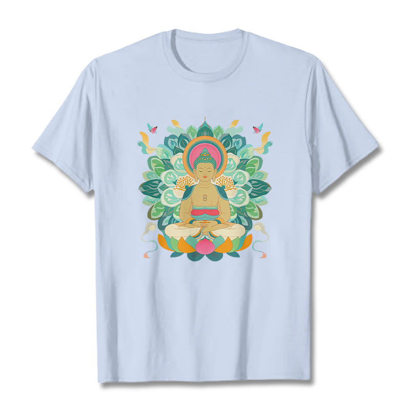 Buddha Stones、蝶、蓮、仏陀風Tシャツ - ライトシアン - 2XL - image 18