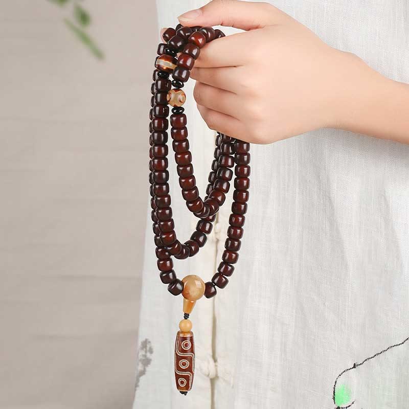Buddha Stones 108 個入りMalaビーズ 三目玉 九目玉 翡翠 幸運ブレスレット