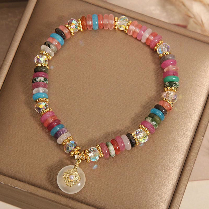 Buddha Stones各種クリスタルストロベリークォーツ平和バックル縁起の良いブレスレット