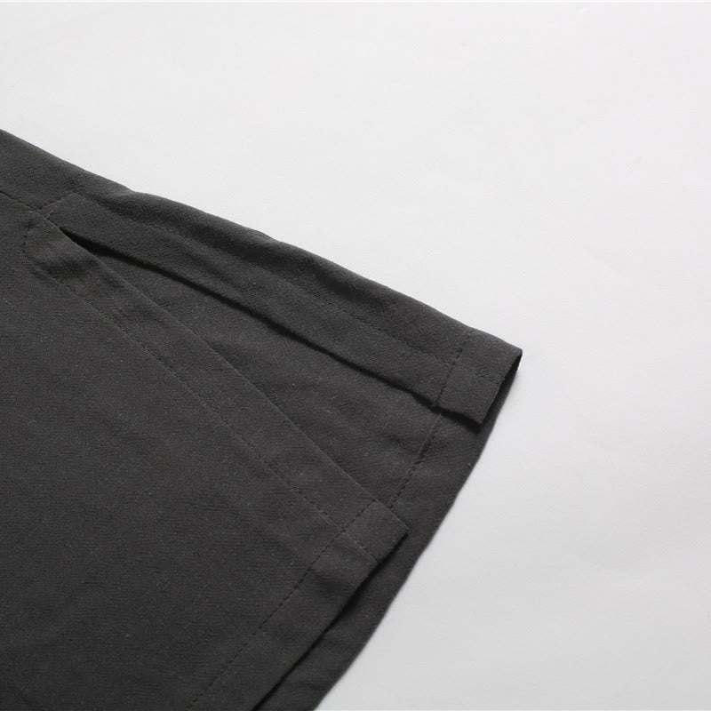 Buddha Stonesメンズ 無地 ラウンドネック 半袖 コットンリネン シャツ