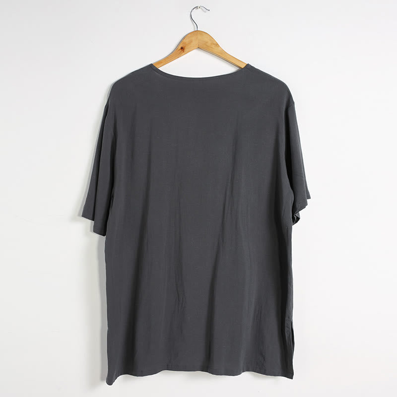 Buddha Stonesメンズ 無地 ラウンドネック 半袖 コットンリネン シャツ