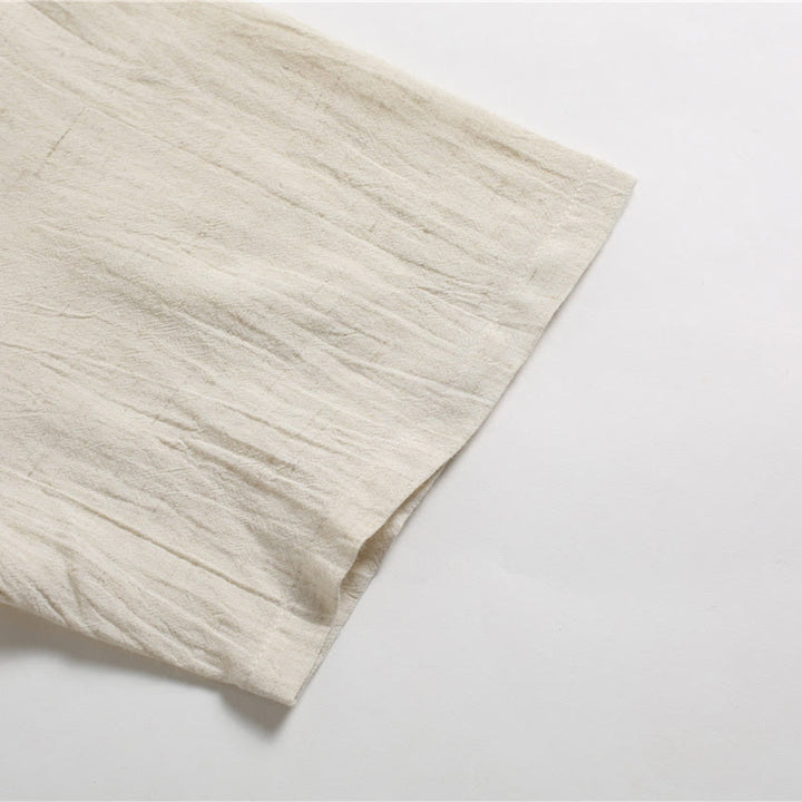 Buddha Stonesメンズ 無地 ラウンドネック 半袖 コットンリネン シャツ