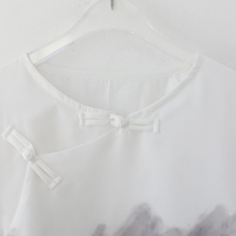 Buddha Stonesメンズ カエルボタン 山水画 半袖シャツ