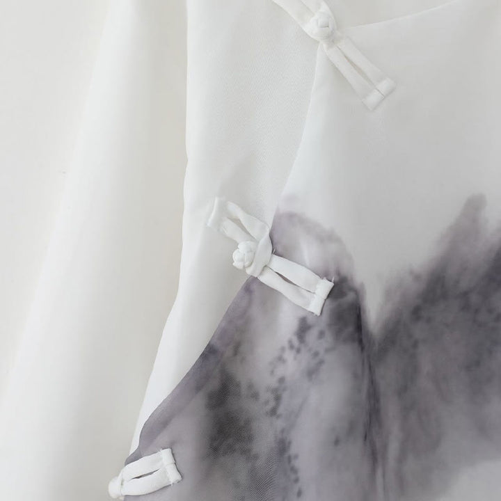 Buddha Stonesメンズ カエルボタン 山水画 半袖シャツ