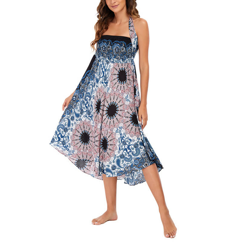 Buddha Stonesの2つのスタイルで着るボヘミアン曼荼羅フラワーウォータードロップレースアップスカートドレス - image 10