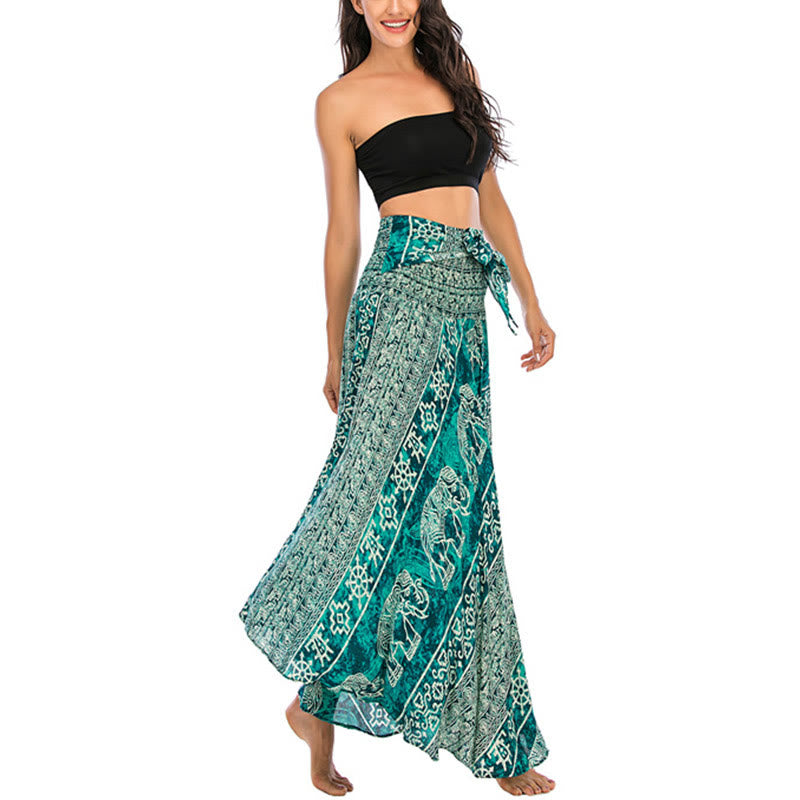 Buddha Stonesの2つのスタイルが着られるボヘミアンエレファントジオメトリックレースアップスカートドレス - image 27