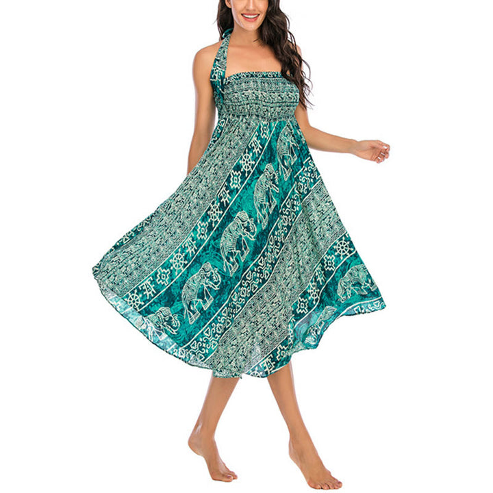 Buddha Stonesの2つのスタイルが着られるボヘミアンエレファントジオメトリックレースアップスカートドレス - image 26