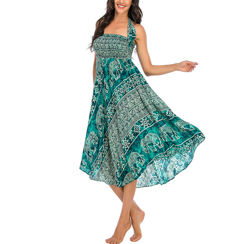 Buddha Stonesの2つのスタイルが着られるボヘミアンエレファントジオメトリックレースアップスカートドレス - image 30