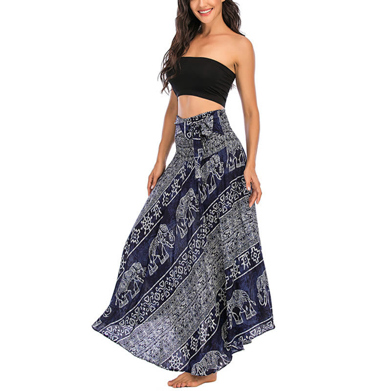 Buddha Stonesの2つのスタイルが着られるボヘミアンエレファントジオメトリックレースアップスカートドレス - image 21