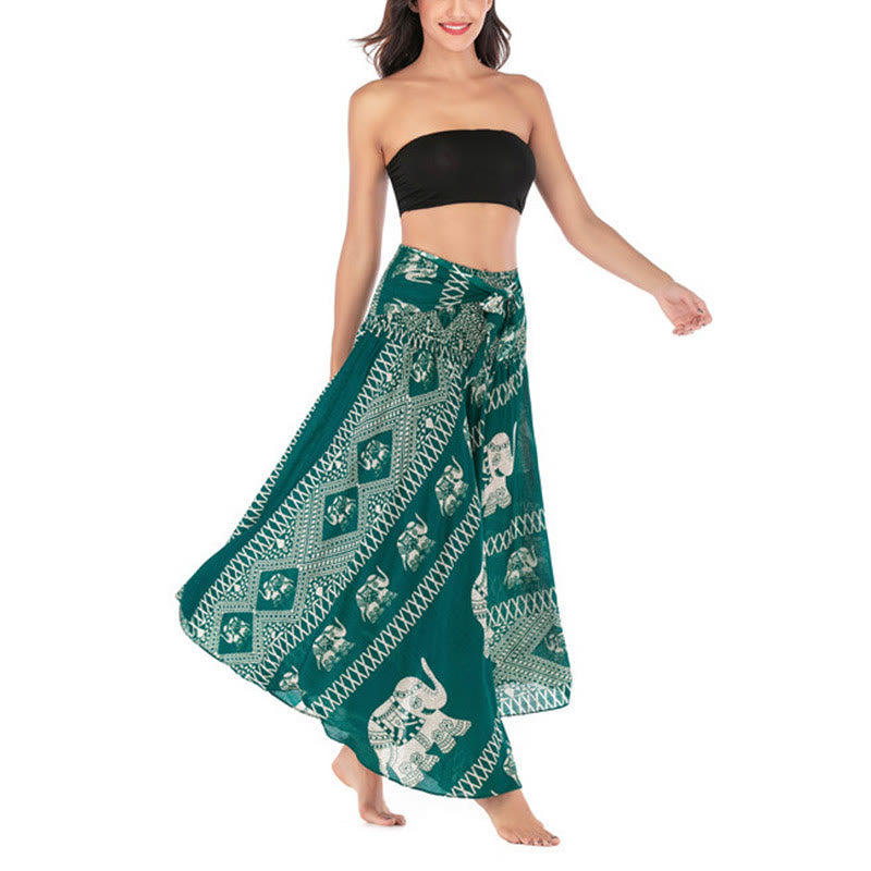 Buddha Stonesの2つのスタイルがボヘミアンな夏のエレファントラインのレースアップスカートドレスを着る