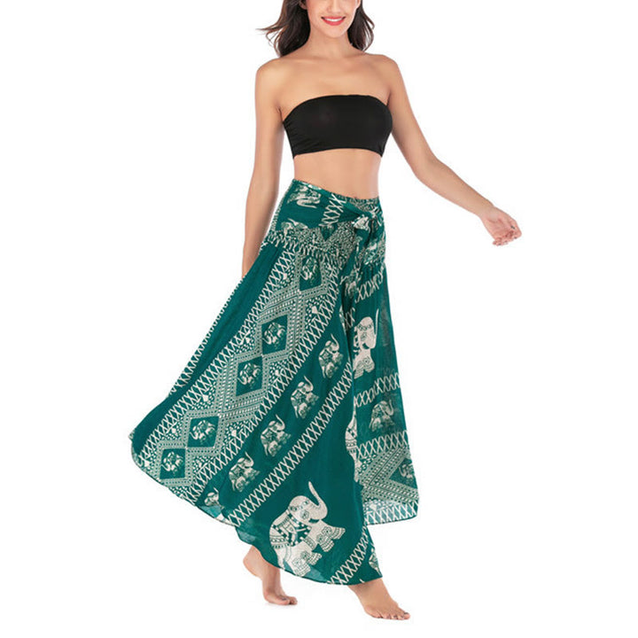 Buddha Stonesの2つのスタイルがボヘミアンな夏のエレファントラインのレースアップスカートドレスを着る