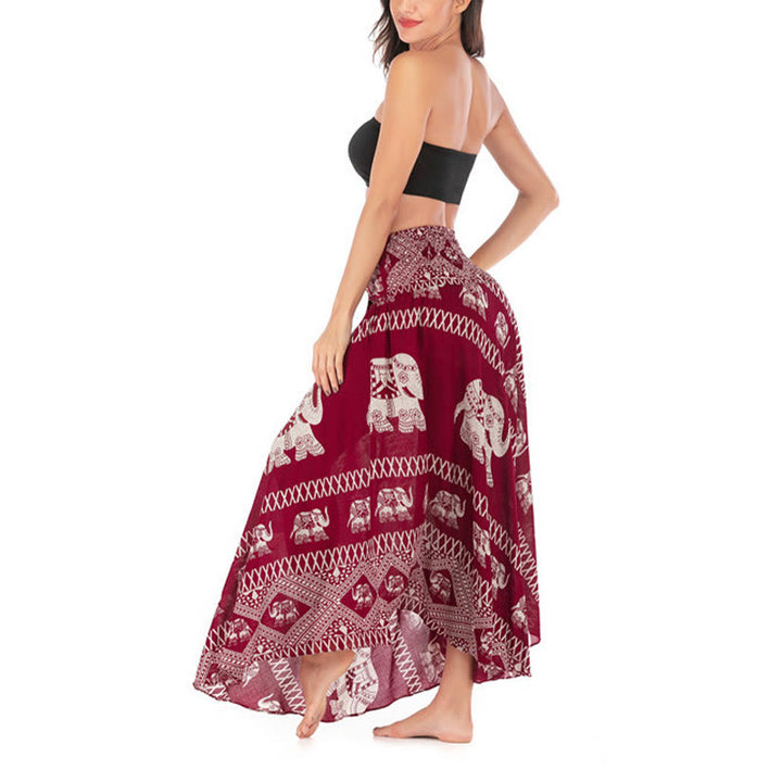 Buddha Stonesの2つのスタイルがボヘミアンな夏のエレファントラインのレースアップスカートドレスを着る