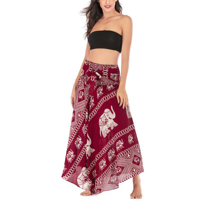 Buddha Stonesの2つのスタイルがボヘミアンな夏のエレファントラインのレースアップスカートドレスを着る