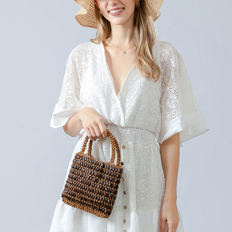 Buddha Stonesの手編み木製ビーズハンドバッグ