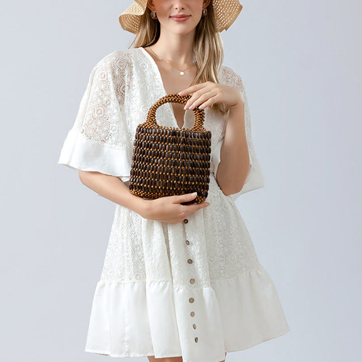 Buddha Stonesの手編み木製ビーズハンドバッグ