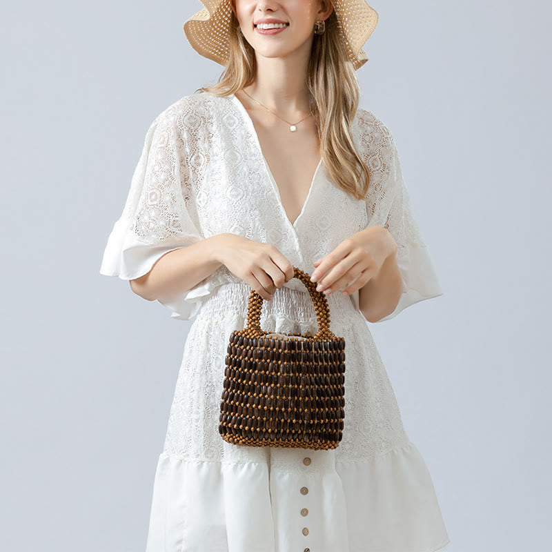 Buddha Stonesの手編み木製ビーズハンドバッグ