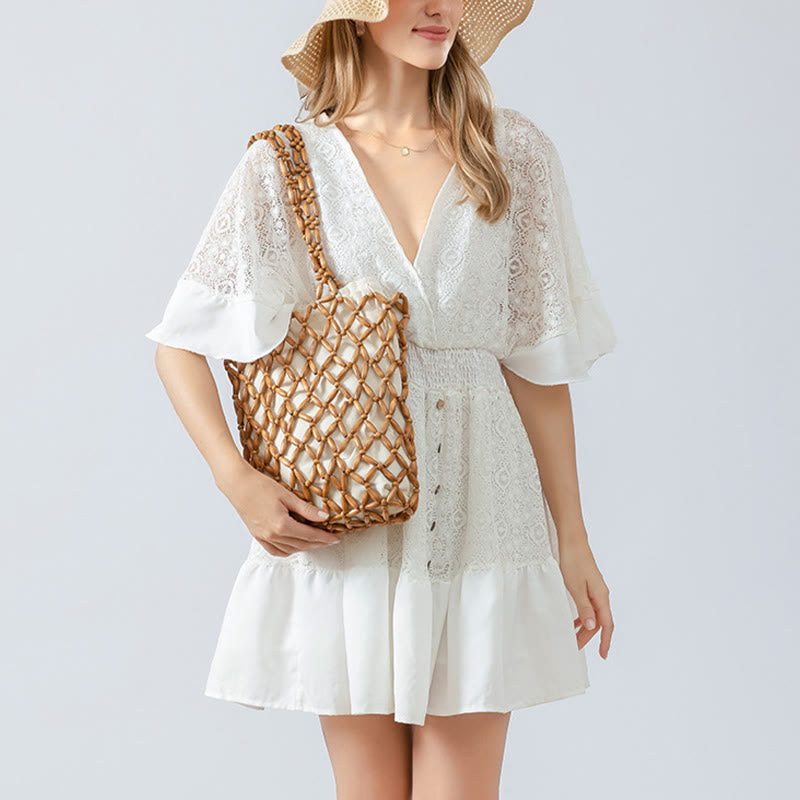 Buddha Stonesの手編み木製ビーズショルダーバッグハンドバッグ