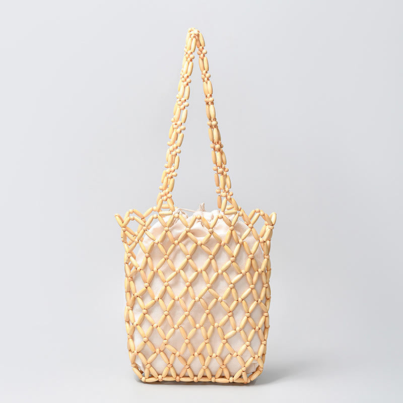 Buddha Stonesの手編み木製ビーズショルダーバッグハンドバッグ