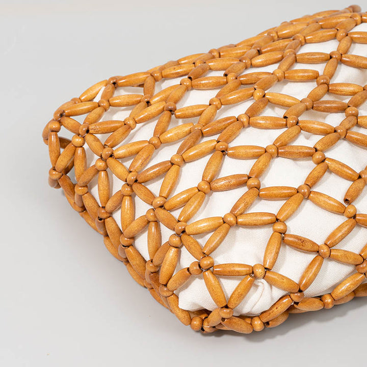 Buddha Stonesの手編み木製ビーズショルダーバッグハンドバッグ