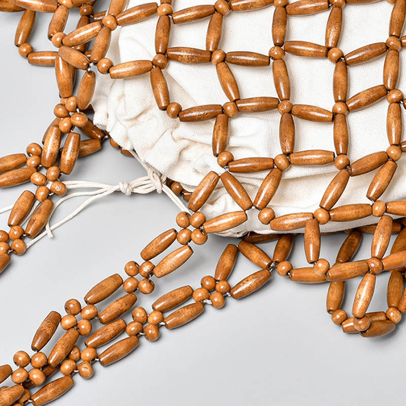 Buddha Stonesの手編み木製ビーズショルダーバッグハンドバッグ