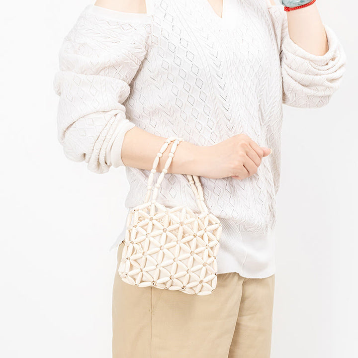 Buddha Stonesの手編みミニ木製ビーズハンドバッグ