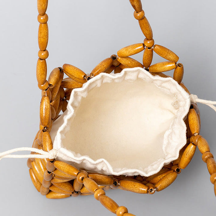 Buddha Stonesの手編みミニ木製ビーズハンドバッグ