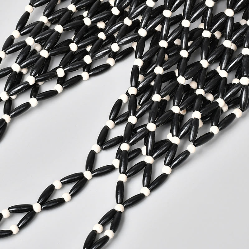 Buddha Stonesの手編み木製ビーズバケットショルダーバッグハンドバッグ