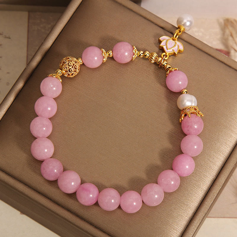 Buddha Stonesピンククォーツァイトパール ロータスチャーム ハーモニーブレスレット - image 5