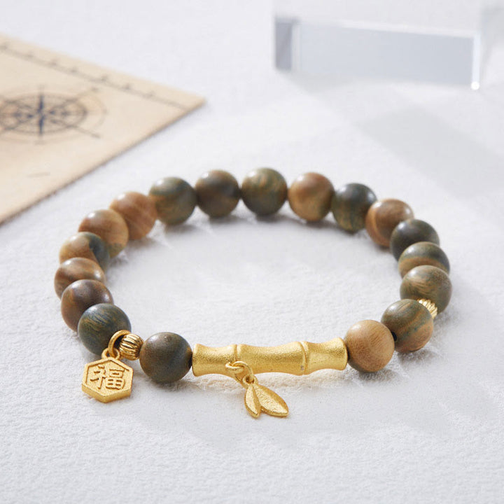 Buddha Stones緑白檀 風文字 竹 癒しブレスレット