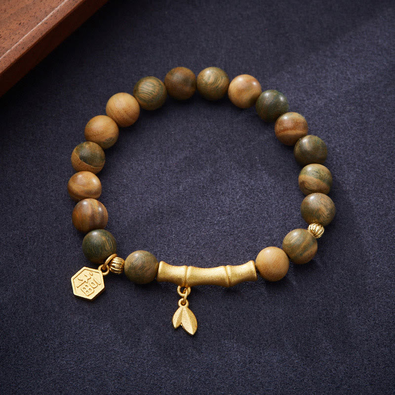 Buddha Stones緑白檀 風文字 竹 癒しブレスレット