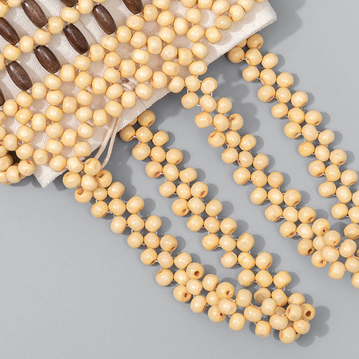 Buddha Stonesの手編みバケツ ポータブル木製ビーズハンドバッグ