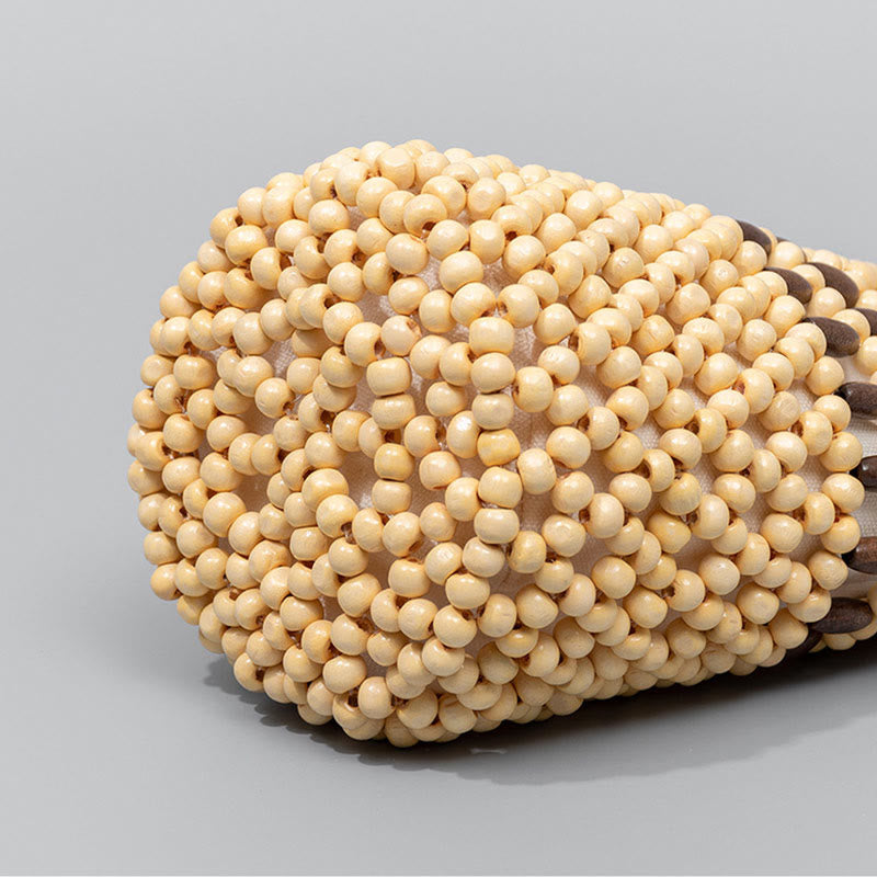 Buddha Stonesの手編みバケツ ポータブル木製ビーズハンドバッグ