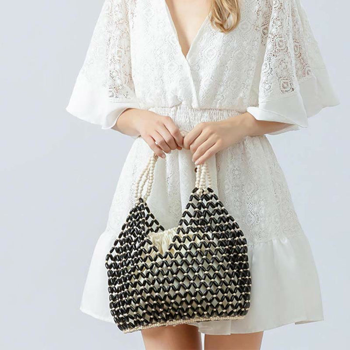 Buddha Stonesの手編み木製ビーズショルダーバッグハンドバッグ