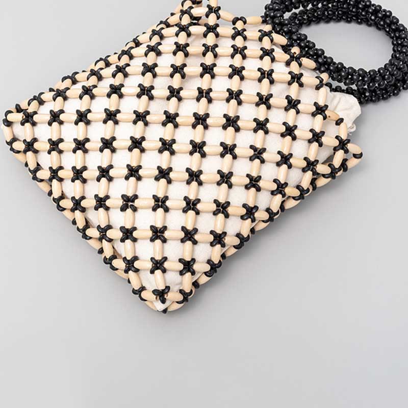 Buddha Stonesの手編み菱形木製ビーズハンドバッグ