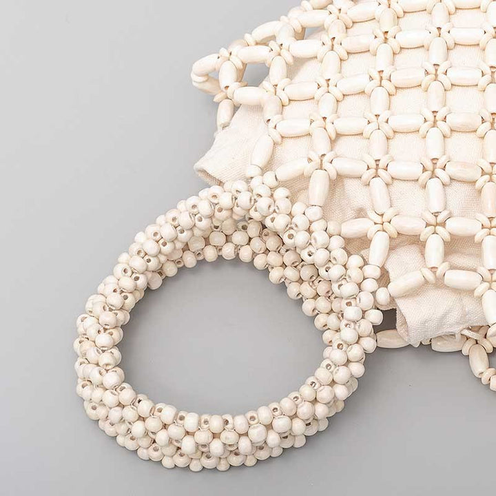 Buddha Stonesの手編み菱形木製ビーズハンドバッグ