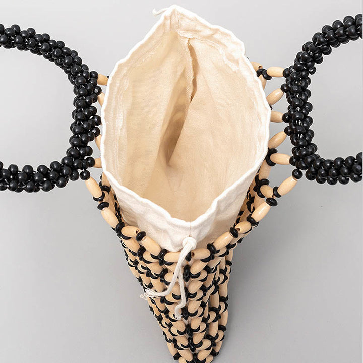 Buddha Stonesの手編み菱形木製ビーズハンドバッグ