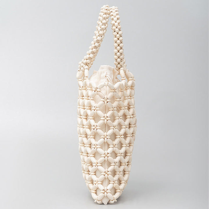Buddha Stonesの手編み菱形木製ビーズハンドバッグ