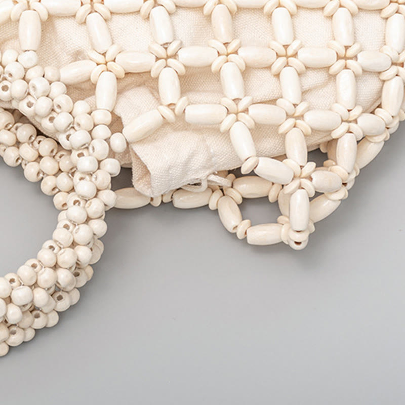 Buddha Stonesの手編み菱形木製ビーズハンドバッグ