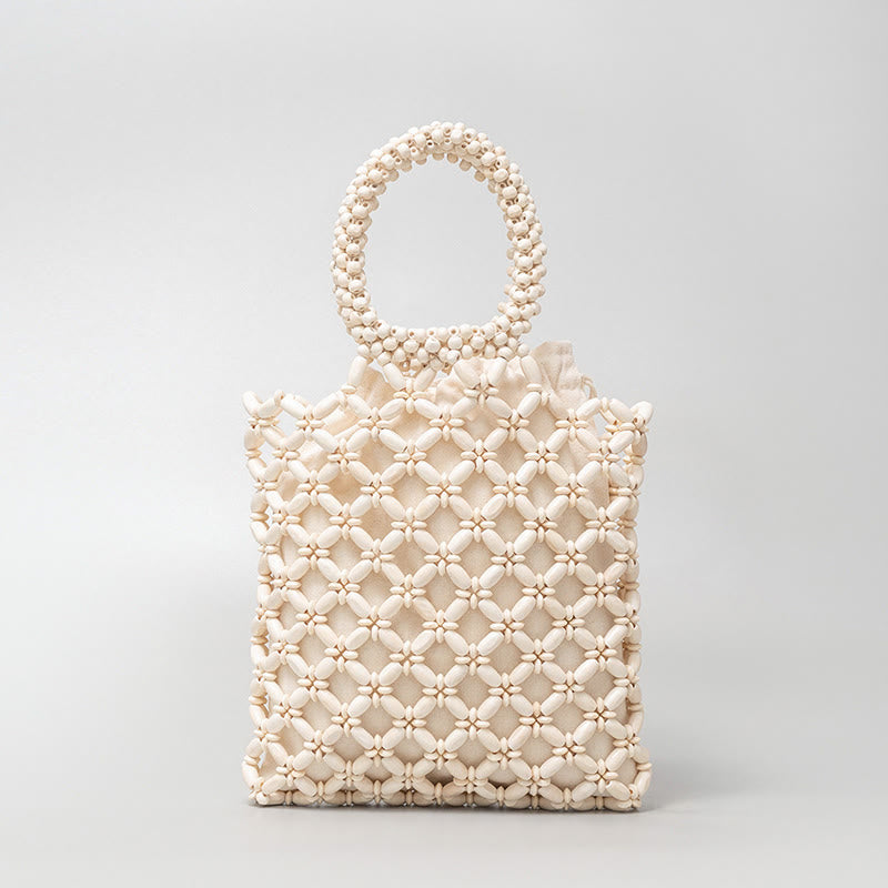 Buddha Stonesの手編み菱形木製ビーズハンドバッグ