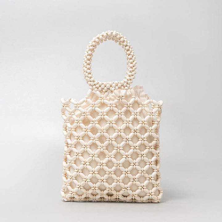 Buddha Stonesの手編み菱形木製ビーズハンドバッグ