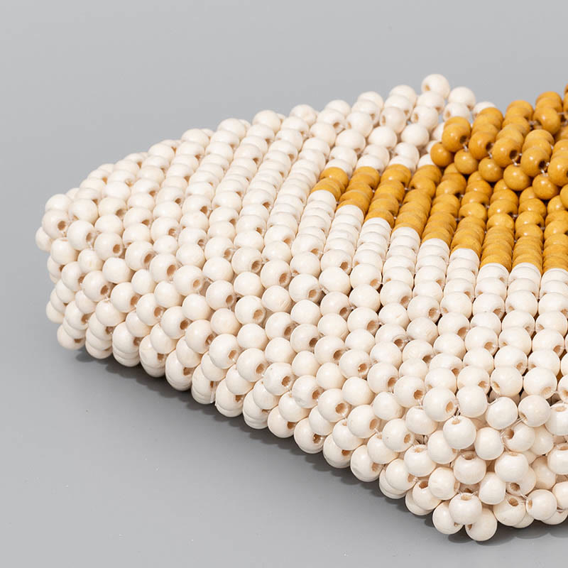 Buddha Stonesの手編み木製ビーズスクエアトートハンドバッグ