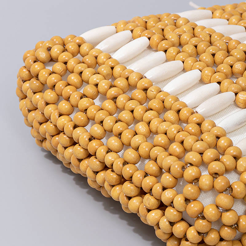 Buddha Stonesの手編み丸型木製ビーズショルダーバッグ