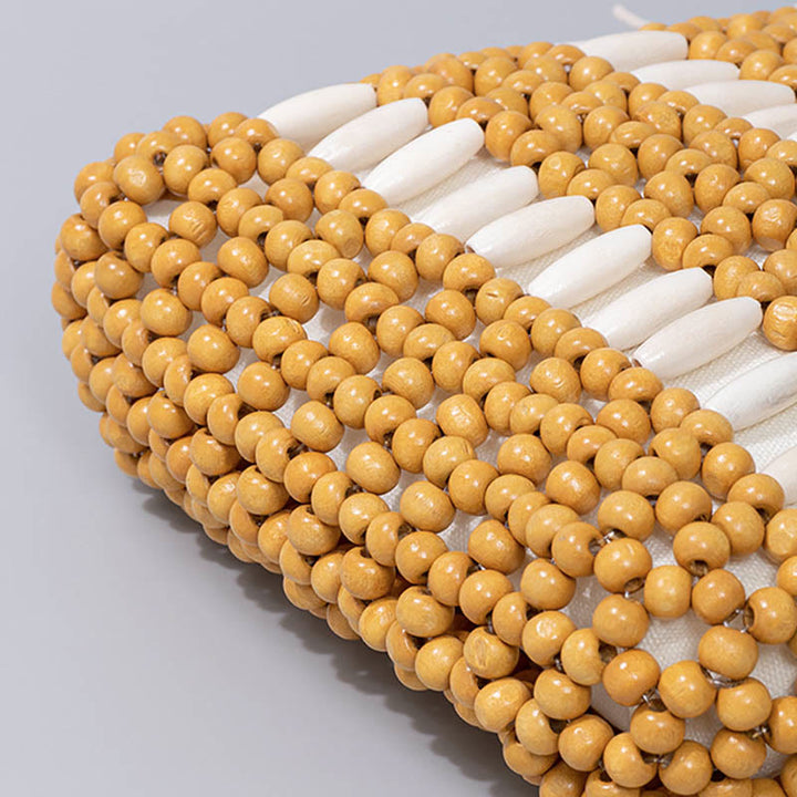 Buddha Stonesの手編み丸型木製ビーズショルダーバッグ