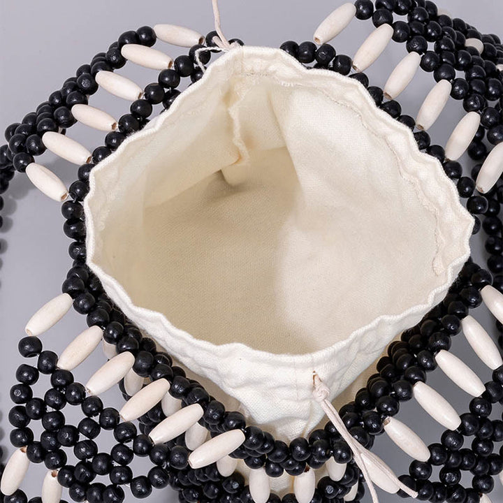 Buddha Stonesの手編み丸型木製ビーズショルダーバッグ