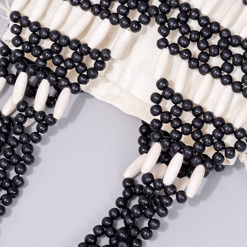 Buddha Stonesの手編み丸型木製ビーズショルダーバッグ